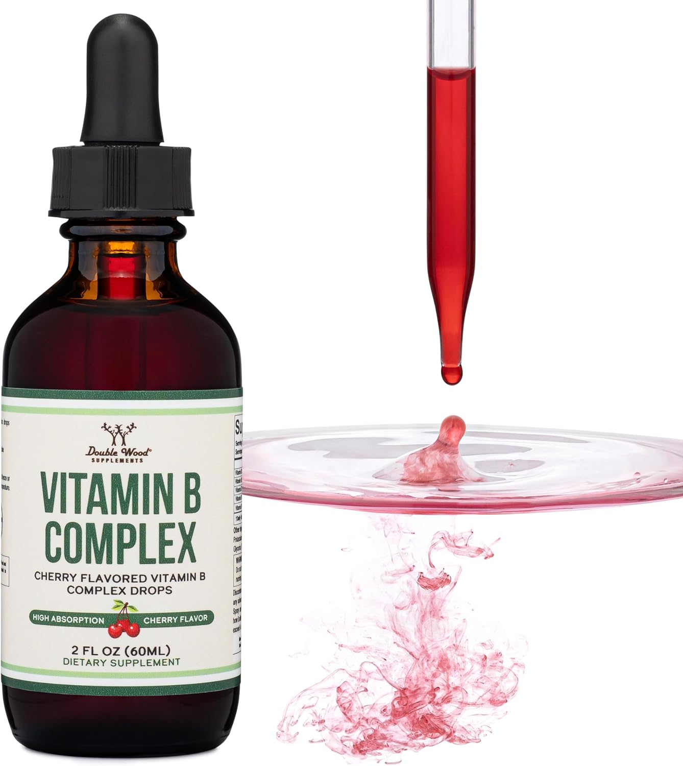 Double Wood Supplements Liquid Vitamin B Complex - 60 ml - 2 Month Supply - Maximum Absorption - B3, B6, B7 (Biotin), B9, and Vitamin B12 - Cherry Flavour - görsel 4