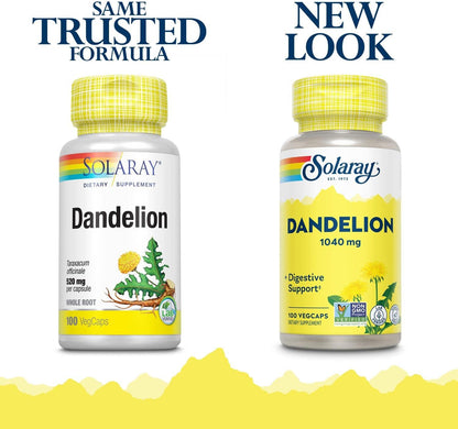 Solaray Organic Dandelion Root Supplement, 520 mg, 100 Capsules