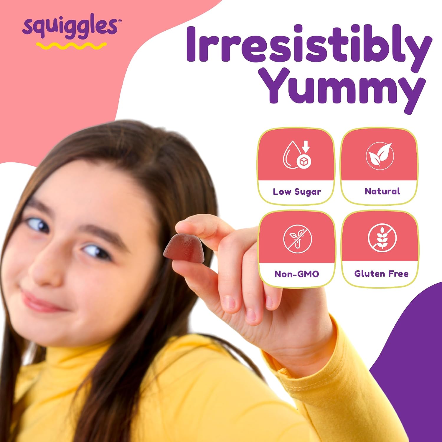 Squiggles Children's Daily Iron+ Gummies - Low Sugar, Vegan, Grape Flavour (100 Count) - görsel 4