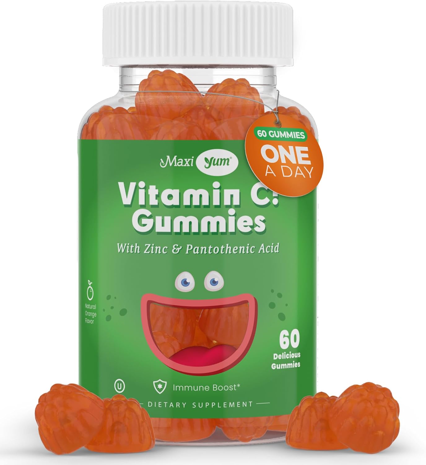 Maxi Health Vitamin C Gummies with Zinc – Immune Support + Respiratory Support – No Artificial Flavours or Preservatives – Kosher – 60 Gummies - görsel 1