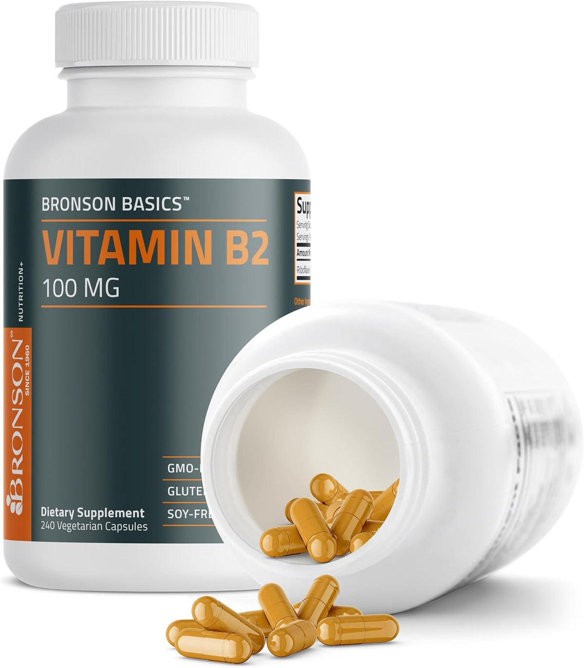 Bronson Vitamin B2 100mg Non-GMO, 240 Vegetarian Capsules - görsel 6