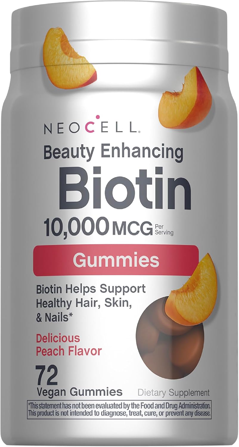 NeoCell Biotin 10000mcg Gummies - 72 Count - Peach Flavour - Hair, Skin & Nails Supplement - görsel 1