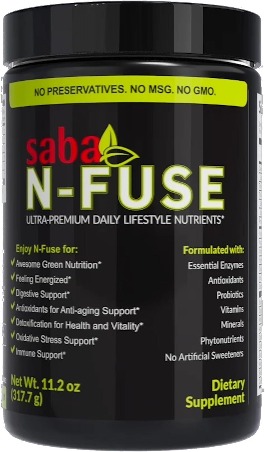 Saba N-Fuse Super Greens Powder – 50+ Superfoods, Probiotics and Digestive Enzymes for Gut Health and Energy, 30 Servings - görsel 1