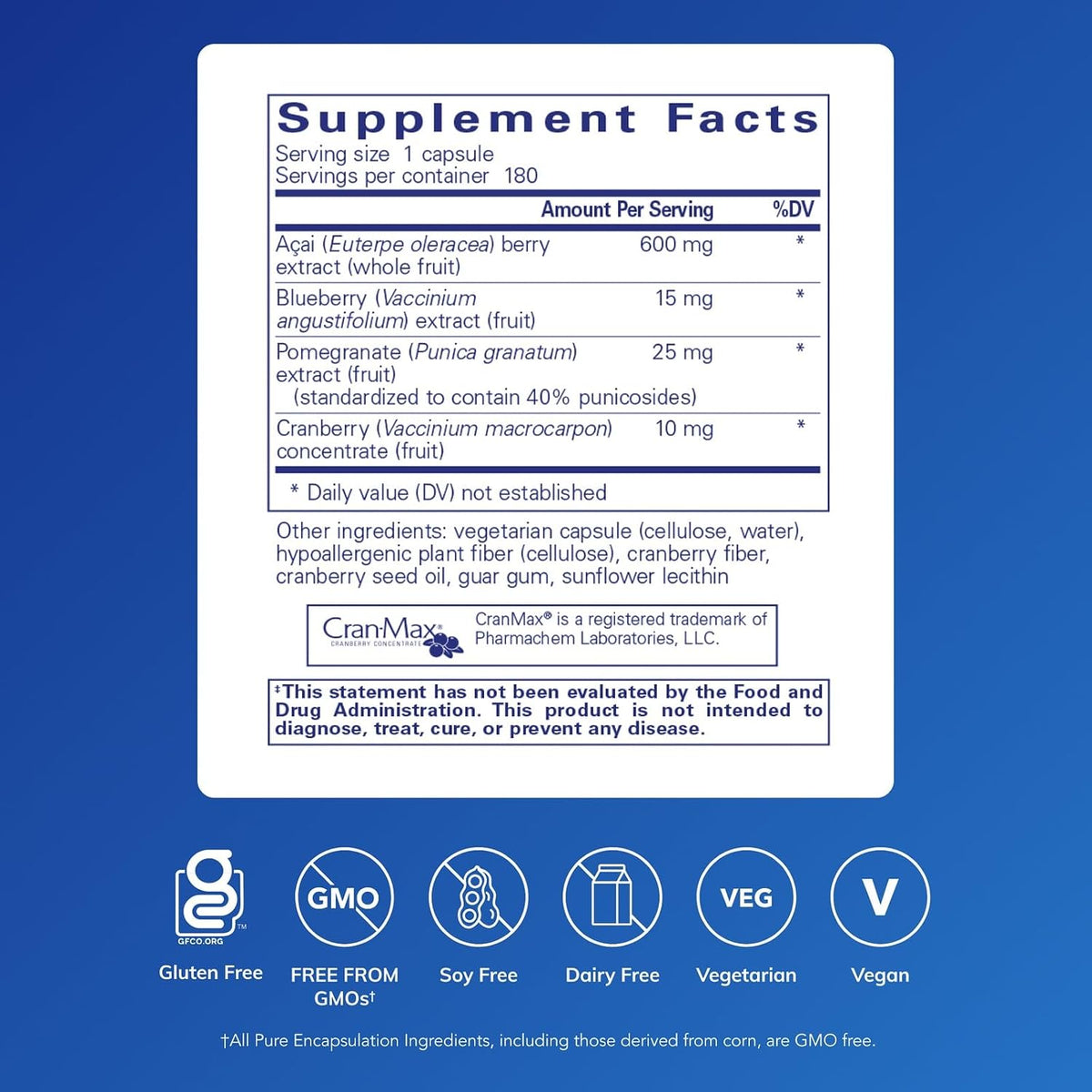 Pure Encapsulations Acai 600 - Antioxidant Berry Supplement with Fibre, 180 Capsules - görsel 2