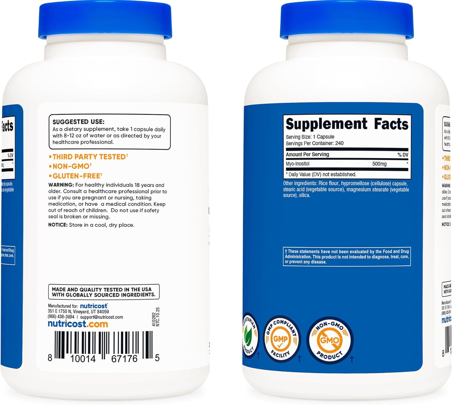 Nutricost Inositol Capsules 500mg, 240 Capsules - Veggie Capsules, Non-GMO, Gluten-free (Myo-Inositol) - görsel 4