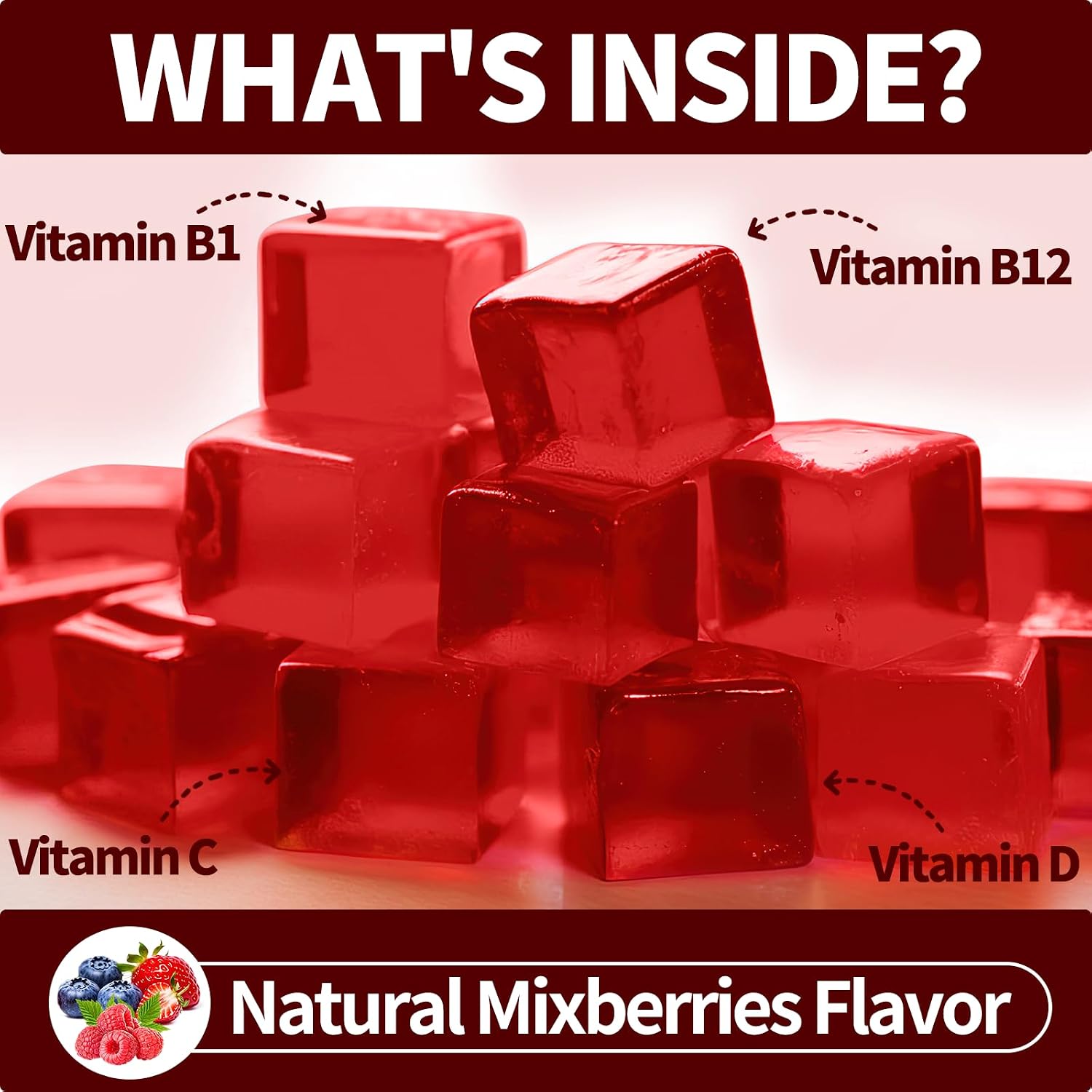 OALSE Thiamine Vitamin B1 Gummies - 500mg Vegan Sugar Free Supplement with Natural Mixed Berries Flavour (60 Counts) - görsel 7