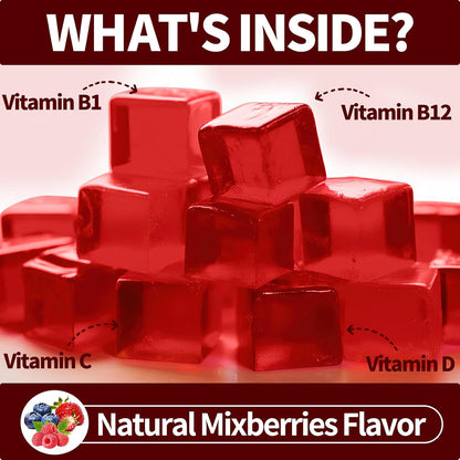 OALSE Thiamine Vitamin B1 Gummies - 500mg Vegan Sugar Free Supplement with Natural Mixed Berries Flavour (60 Counts)