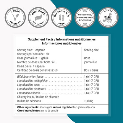 Supersmart Probio Forte - Daily Probiotic Supplement with 8 Billion CFU, 5 Strains, Delayed Release Capsules, Non-GM & Gluten-free, Vegan - 60 Capsules