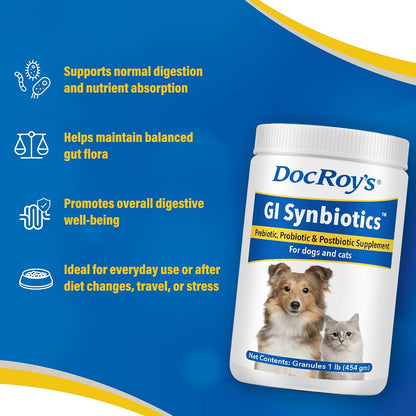 Doc Roy's GI Synbiotics Probiotic & Prebiotic Granules for Dogs and Cats, Chicken Flavour, 454g