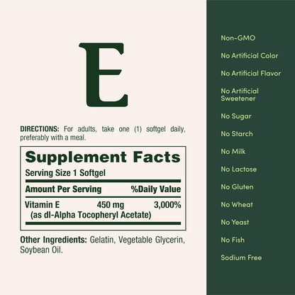 Nature's Bounty Vitamin E 1000 IU Softgels, 60 Count