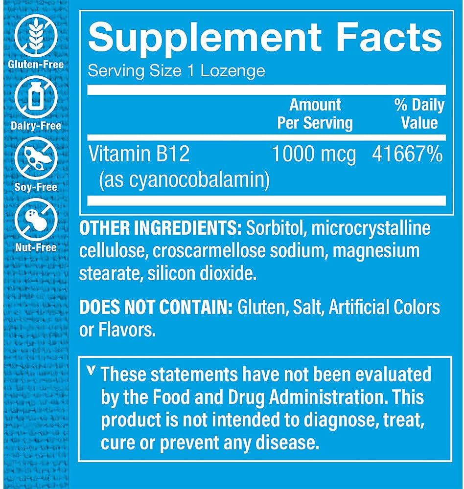 The Vitamin Shoppe Vitamin B12 1000mcg Dissolvable Lozenges – 300 Lozenges - görsel 2