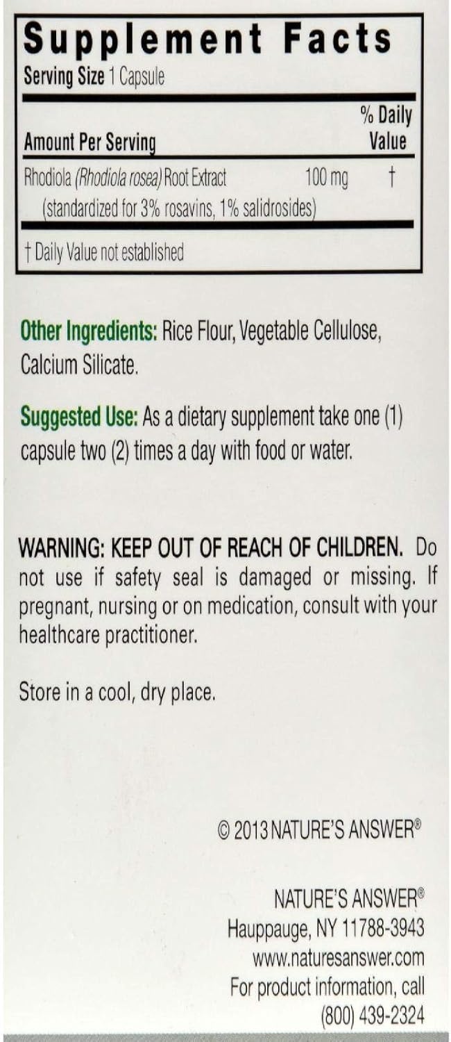 Nature's Answer Rhodiola Root Vegetarian Capsules, 60 Count - görsel 2