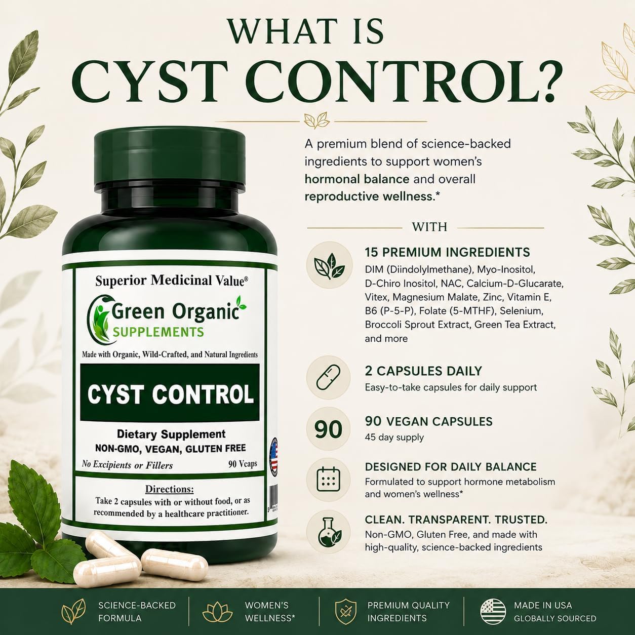 Green Organic Supplements Cyst, Breast Cyst, 90 VCaps, High Absorbability, Non-GM, Gluten-Free (Pack of 2) - görsel 2