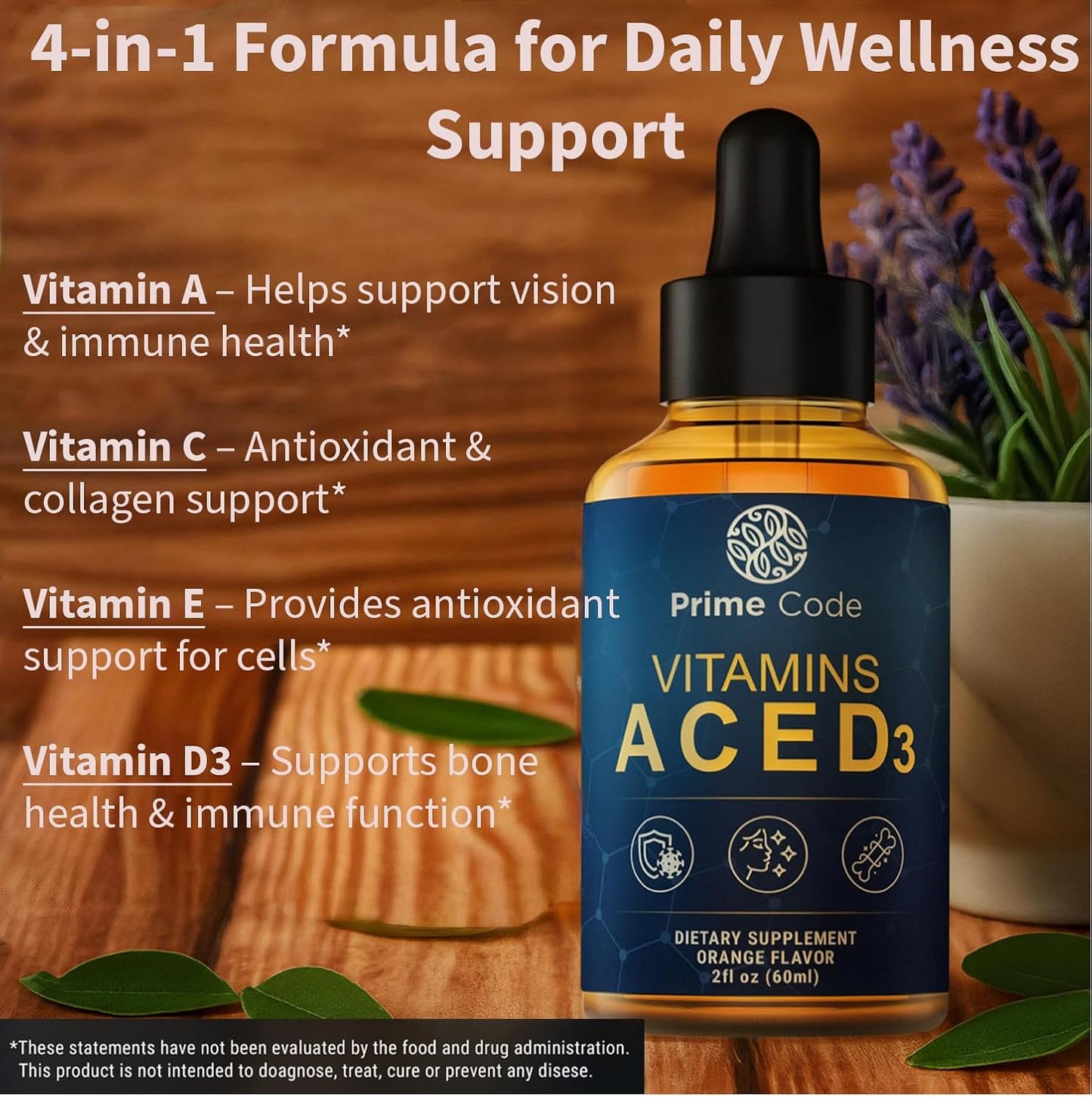 Prime Code Liquid Vitamin A Supplement with Vitamins C, D3 and E - Natural Orange, Non-GMO - görsel 4