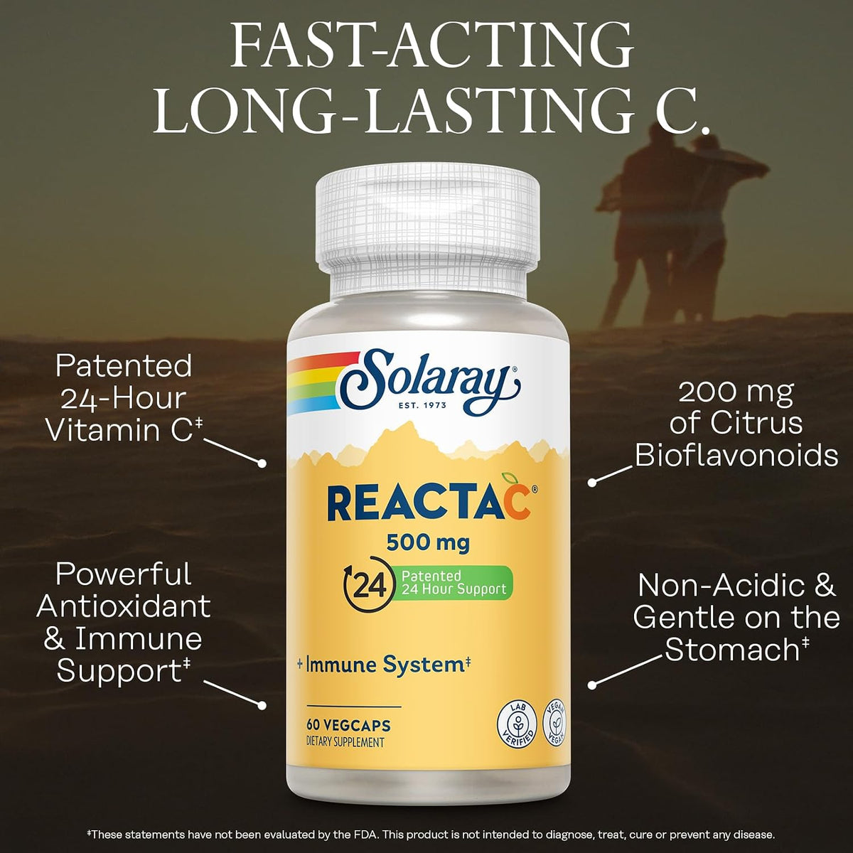 SOLARAY ReactaC Vitamin C 500mg – Patented 24-Hour Immune Support with Bioflavonoids and Rutin – Vegan Capsules - görsel 3