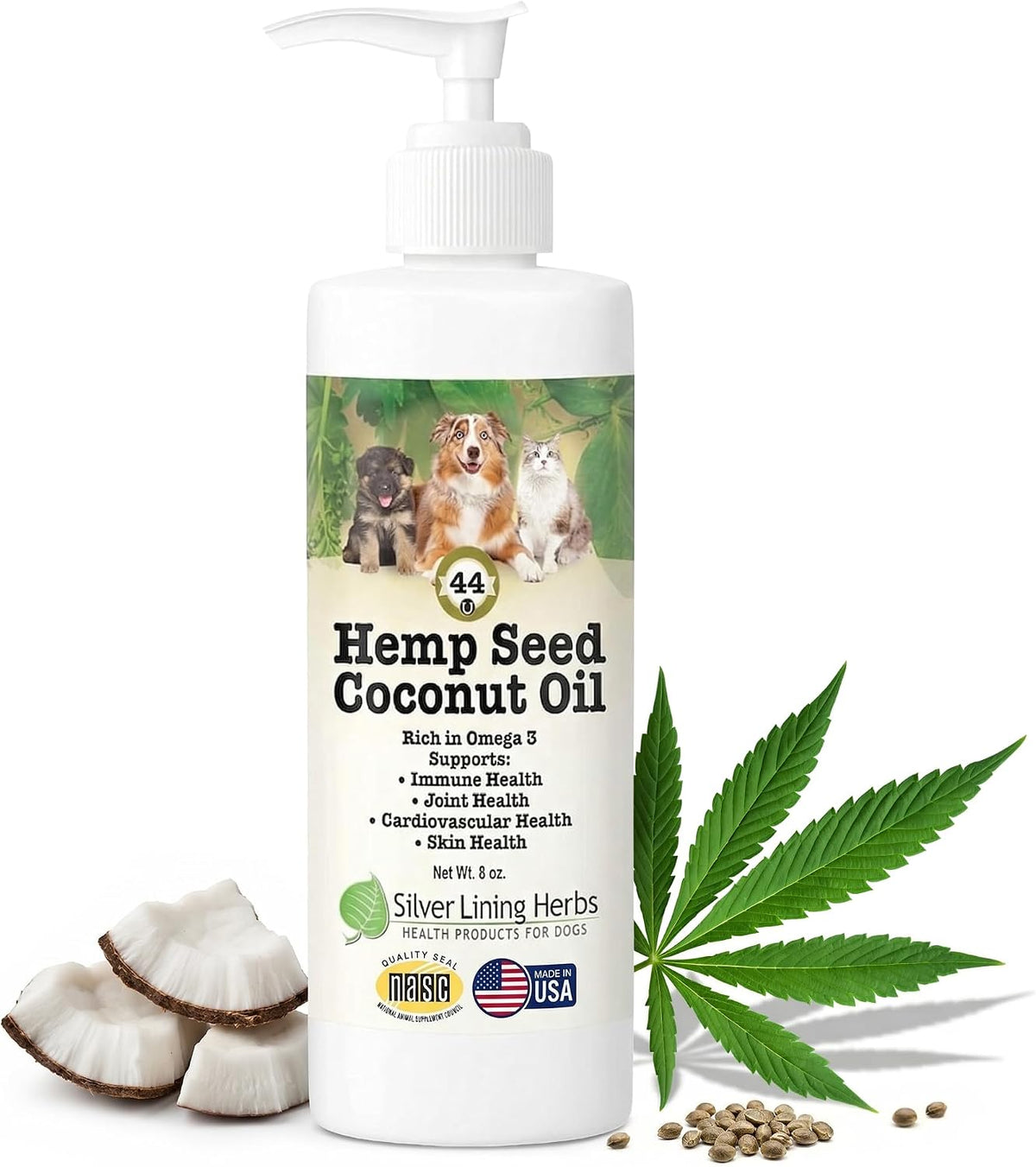 Silver Lining Herbs Pet Hemp Oil for Dogs & Cats – Itch & Hot Spot Relief, Skin & Coat, Joint, Immune & Heart Support with Organic Coconut Oil & Vitamin E – 240ml - görsel 1