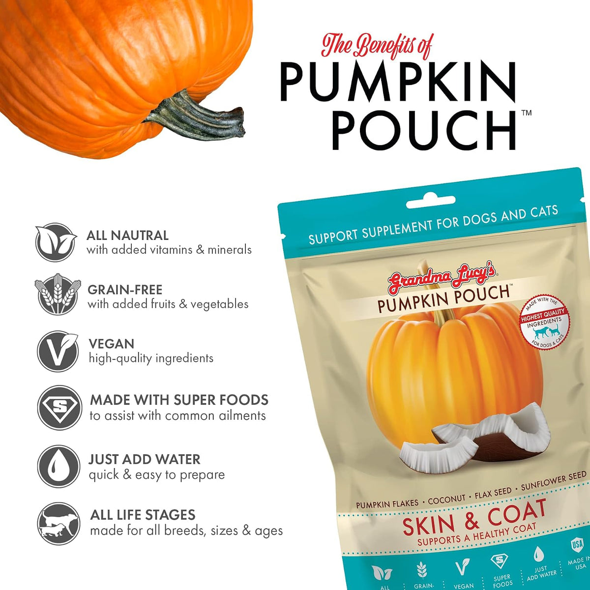 Grandma Lucy's Pumpkin Pouch Skin and Coat Supplement - 6oz - görsel 3