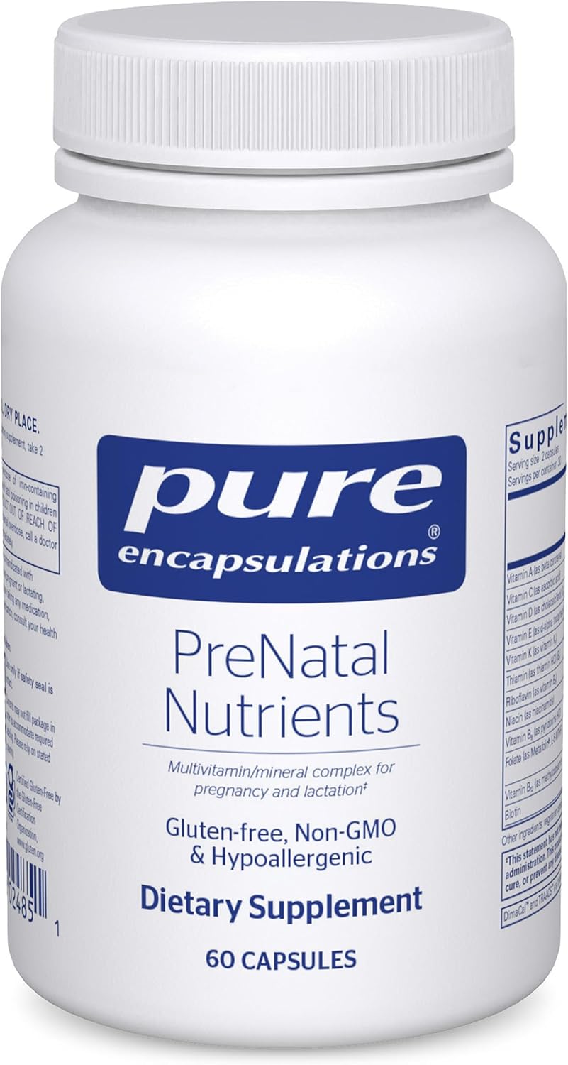 Pure Encapsulations PreNatal Nutrients – for Pregnancy and Lactation – Supports Energy & DNA Development* – with Folate, Choline & Iron – Gluten-free and Non-GMO – 60 Capsules - görsel 1