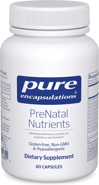 Pure Encapsulations PreNatal Nutrients – for Pregnancy and Lactation – Supports Energy & DNA Development* – with Folate, Choline & Iron – Gluten-free and Non-GMO – 60 Capsules