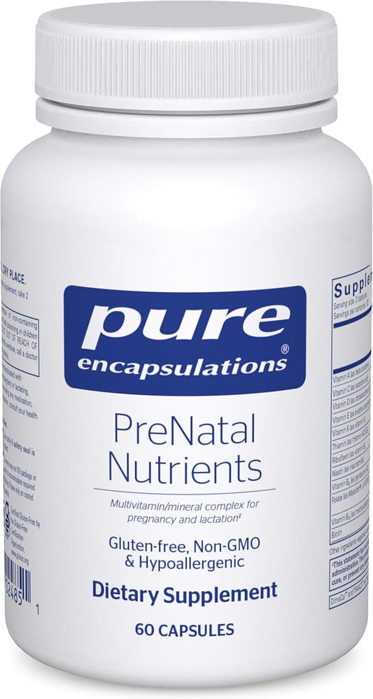 Pure Encapsulations PreNatal Nutrients – for Pregnancy and Lactation – Supports Energy & DNA Development* – with Folate, Choline & Iron – Gluten-free and Non-GMO – 60 Capsules