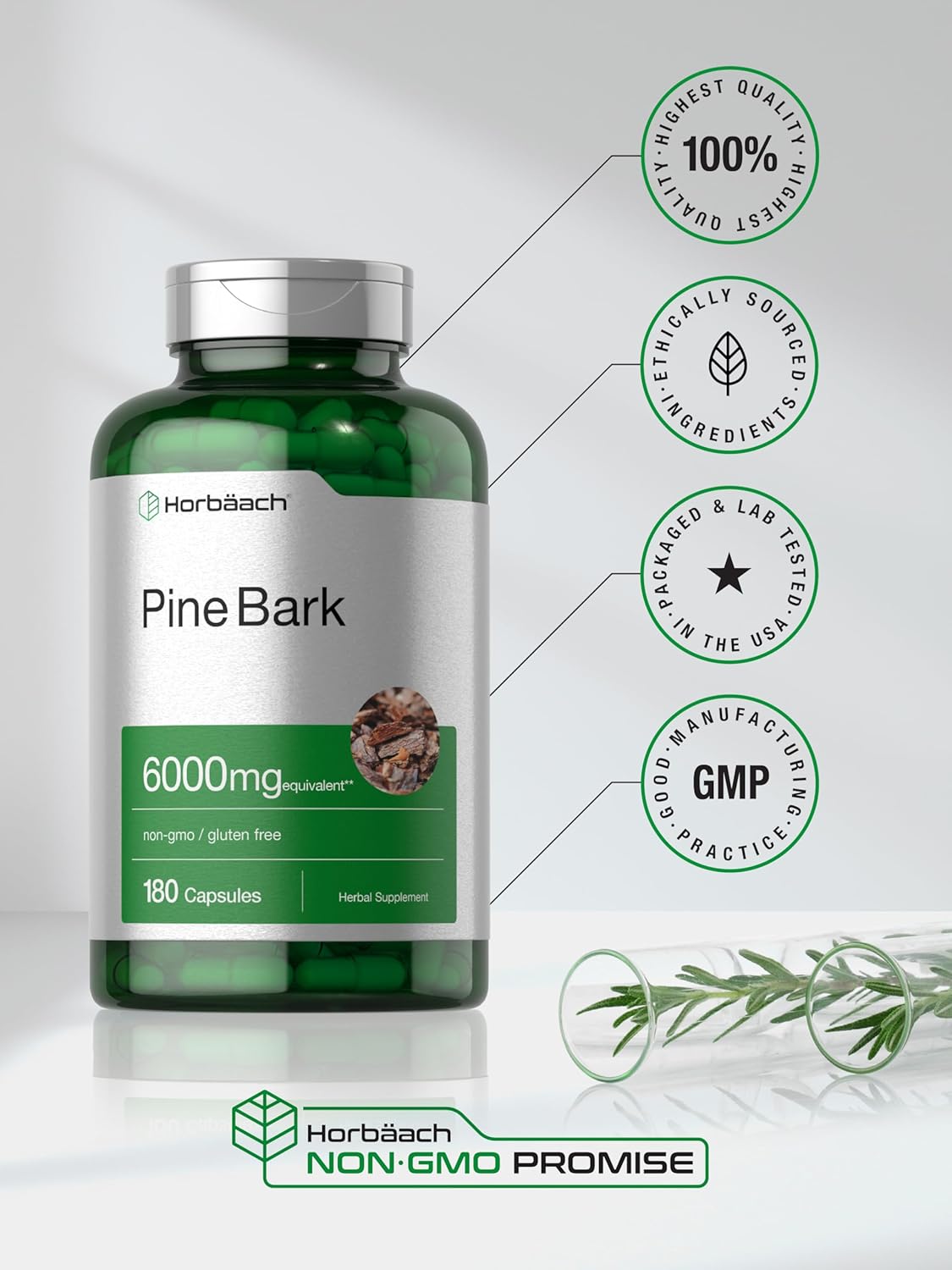 Horbäach Pine Bark Extract | 180 Capsules | Standardised to 75% Proanthocyanidins | Non-GMO, Gluten-free Supplement - görsel 6