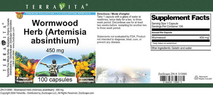 Wormwood Herb (Artemisia Absinthium) – 450 mg (100 Capsules)