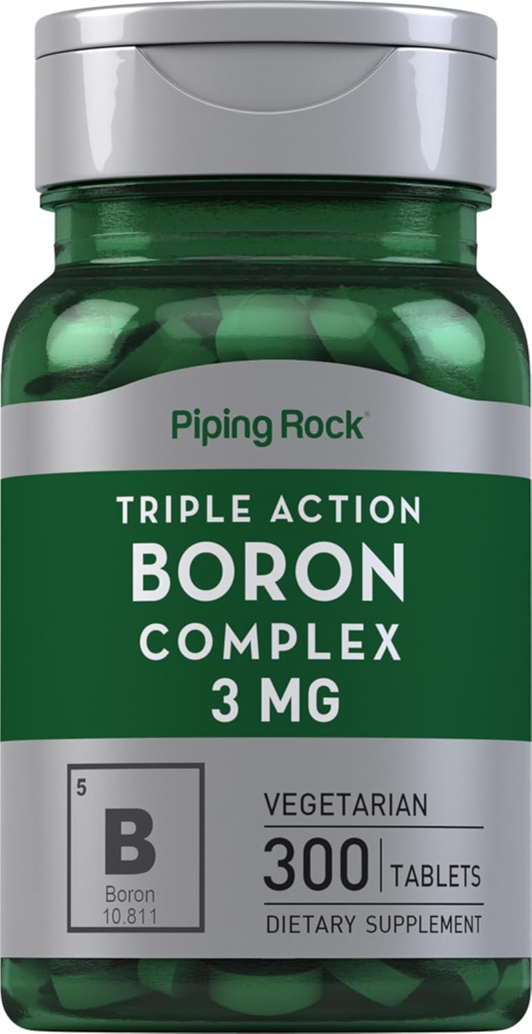 Piping Rock Boron Supplement for Men and Women | 3mg | 300 Tablets | Triple Complex | as Glycinate, Aspartate, Citrate | Vegetarian, Non-GMO, Gluten-free - görsel 1