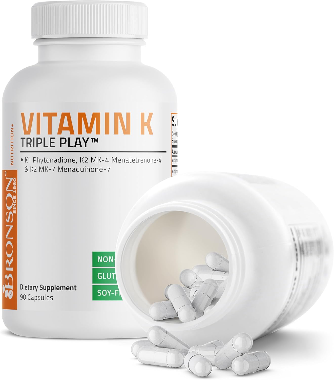 Bronson Vitamin K Triple Play (Vitamin K2 MK7 / Vitamin K2 MK4 / Vitamin K1) Full Spectrum Complex, 90 Capsules - görsel 6