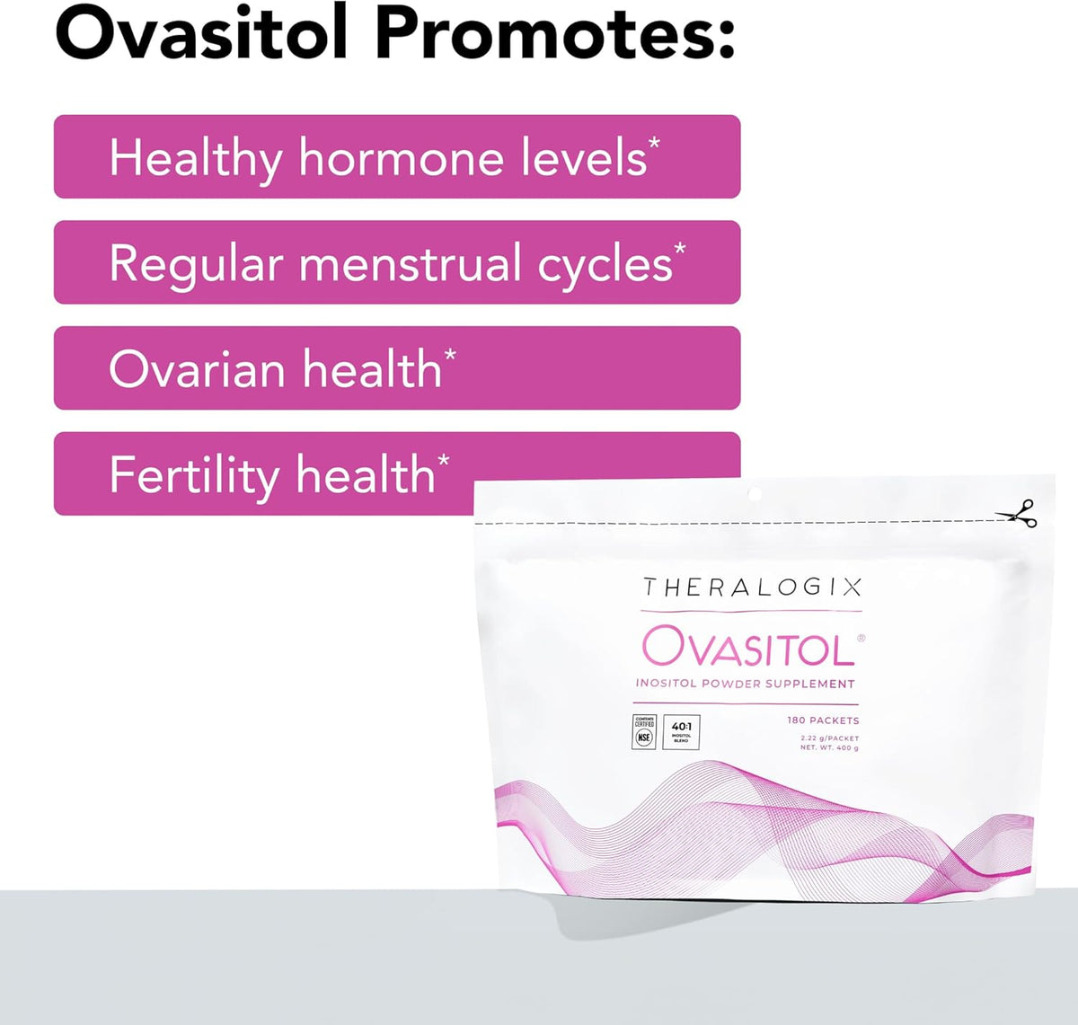 Theralogix Ovasitol Inositol Powder Sachets - 90-Day Supply - Myo-Inositol & D-Chiro Inositol for Hormone Balance & Ovarian Function Support* - NSF Certified - 180 Sachets - görsel 3