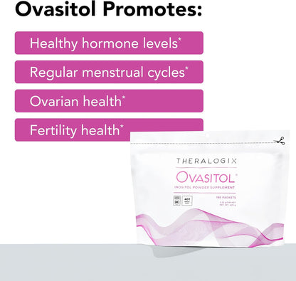 Theralogix Ovasitol Inositol Powder Sachets - 90-Day Supply - Myo-Inositol & D-Chiro Inositol for Hormone Balance & Ovarian Function Support* - NSF Certified - 180 Sachets