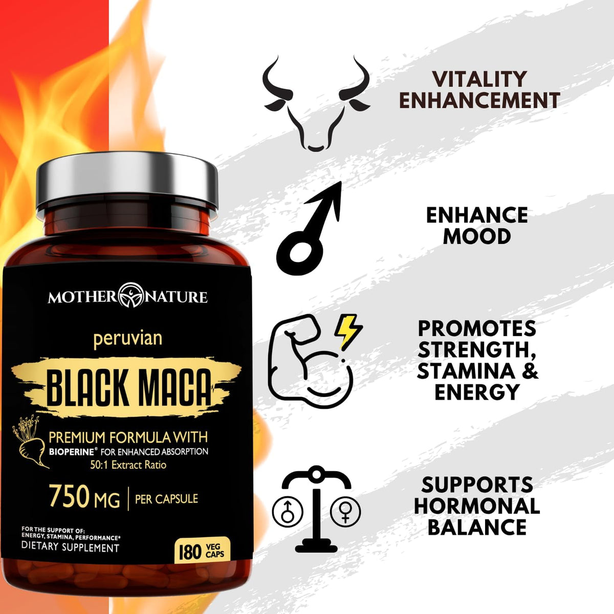 Organic Raw Black Maca 750mg with BioPerine, Energy and Performance, 180 Capsules - görsel 7