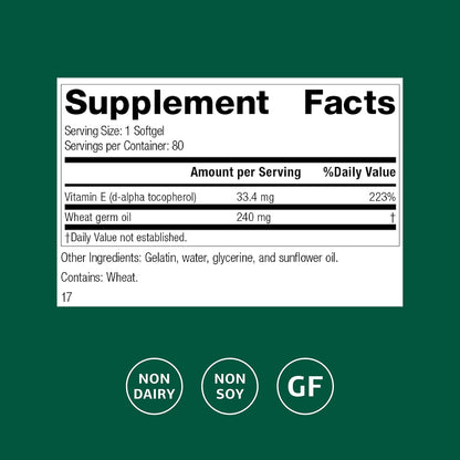 Standard Process Wheat Germ Oil Fortified - Natural Vitamin E Supplement for Immune Health, 80 Softgels