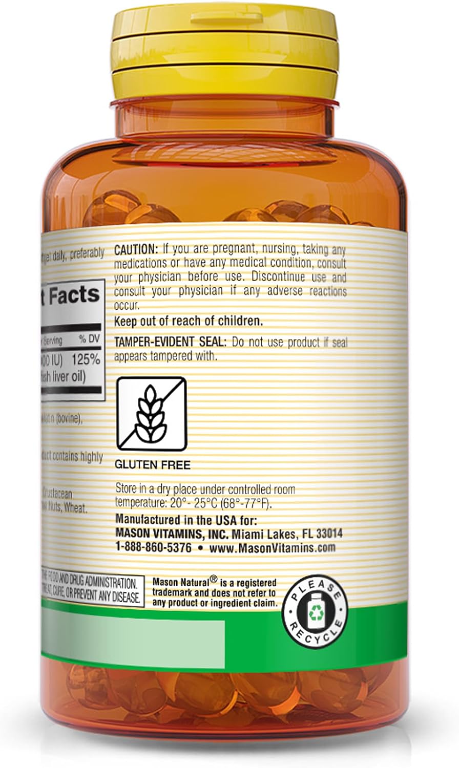 Mason Natural Vitamin D3 1000 IU from Fish Liver Oil Soft Capsules, 120 Capsules - görsel 3