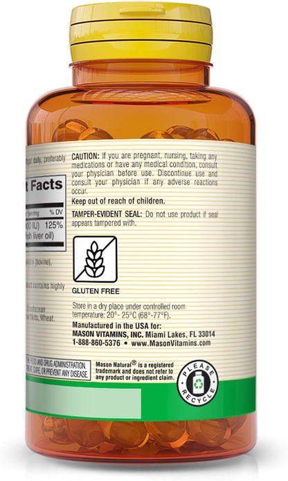 Mason Natural Vitamin D3 1000 IU from Fish Liver Oil Soft Capsules, 120 Capsules