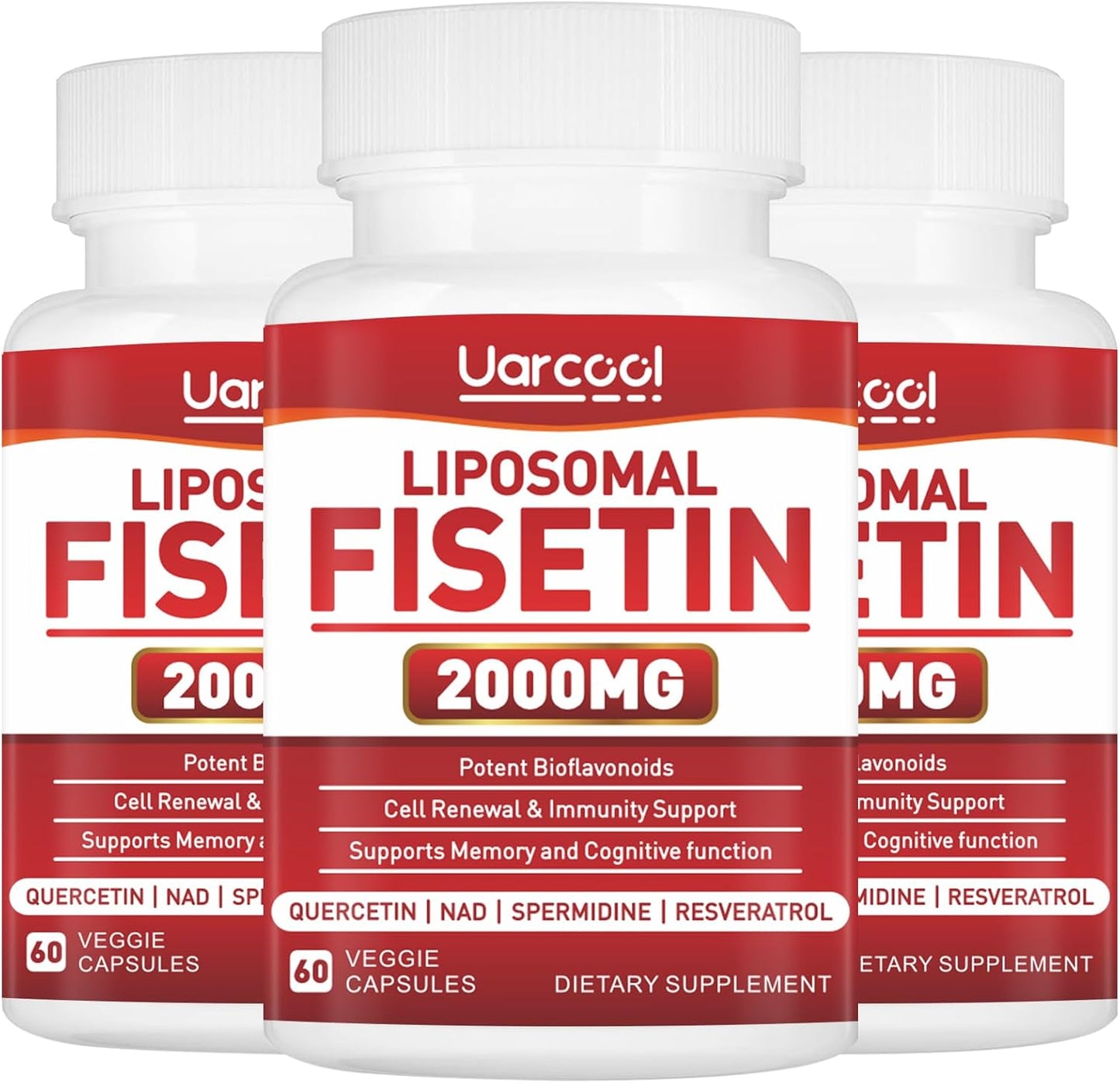 Fisetin Supplement 2000mg for Healthy Ageing and Longevity, Skin Health, Brain - Soya Free, Vegetarian - 60 Soft gel capsules (3 Bottles) - görsel 1