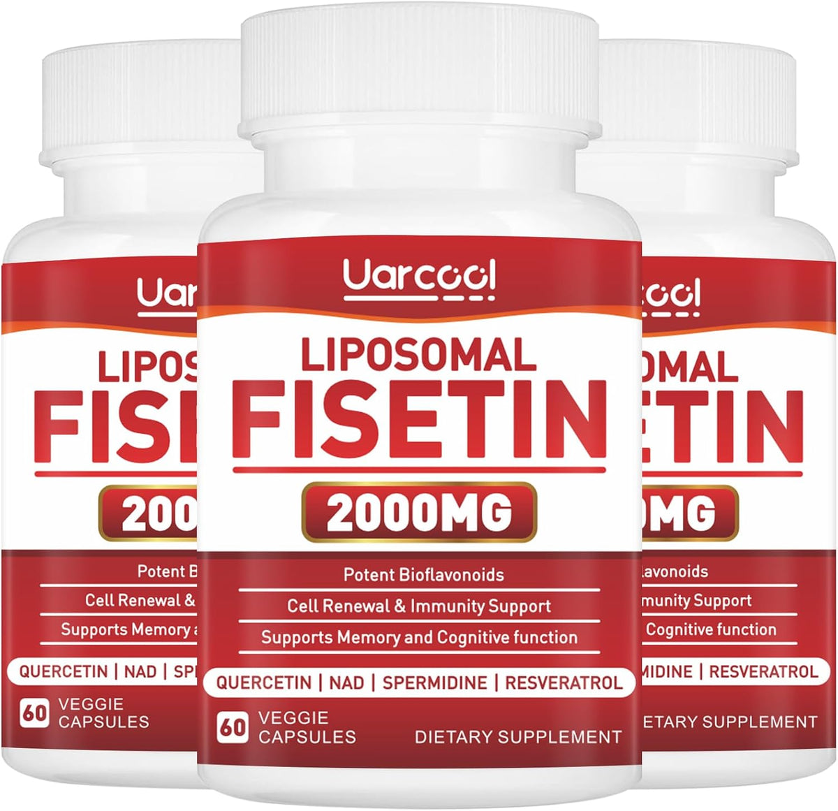 Fisetin Supplement 2000mg for Healthy Ageing and Longevity, Skin Health, Brain - Soya Free, Vegetarian - 60 Soft gel capsules (3 Bottles) - görsel 1