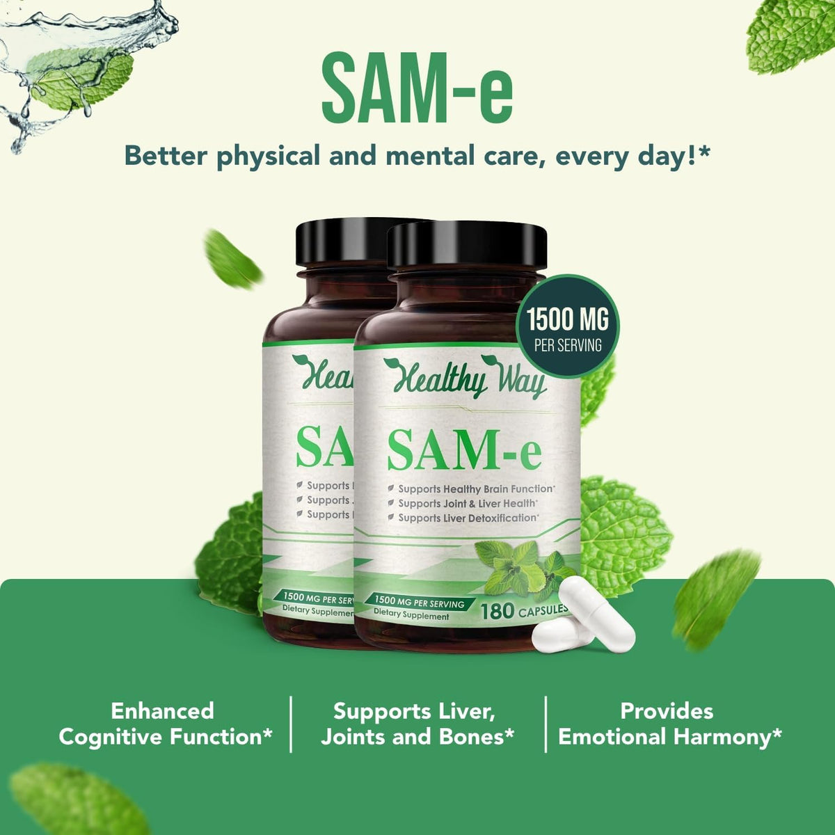 1500mg SAM-e Supplement – High Strength S-Adenosyl-L-Methionine for Joint, Brain, Liver & Mood Support – Non-GMO, 120 Capsules - görsel 4