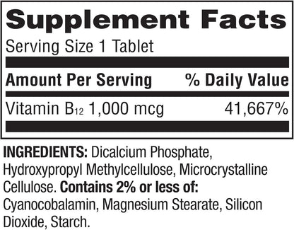 Spring Valley Timed-Release Vitamin B12 Tablets, 1000 mcg, 60 Tablets