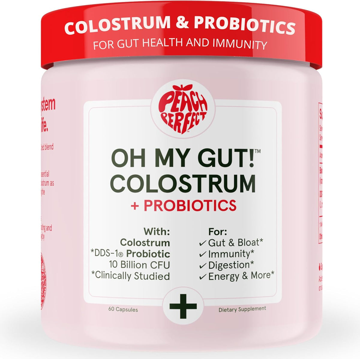 Peach Perfect Premium Colostrum Capsules – Grass Fed for Gut Health, Immunity, Skin and Hair Support with Probiotics - görsel 1