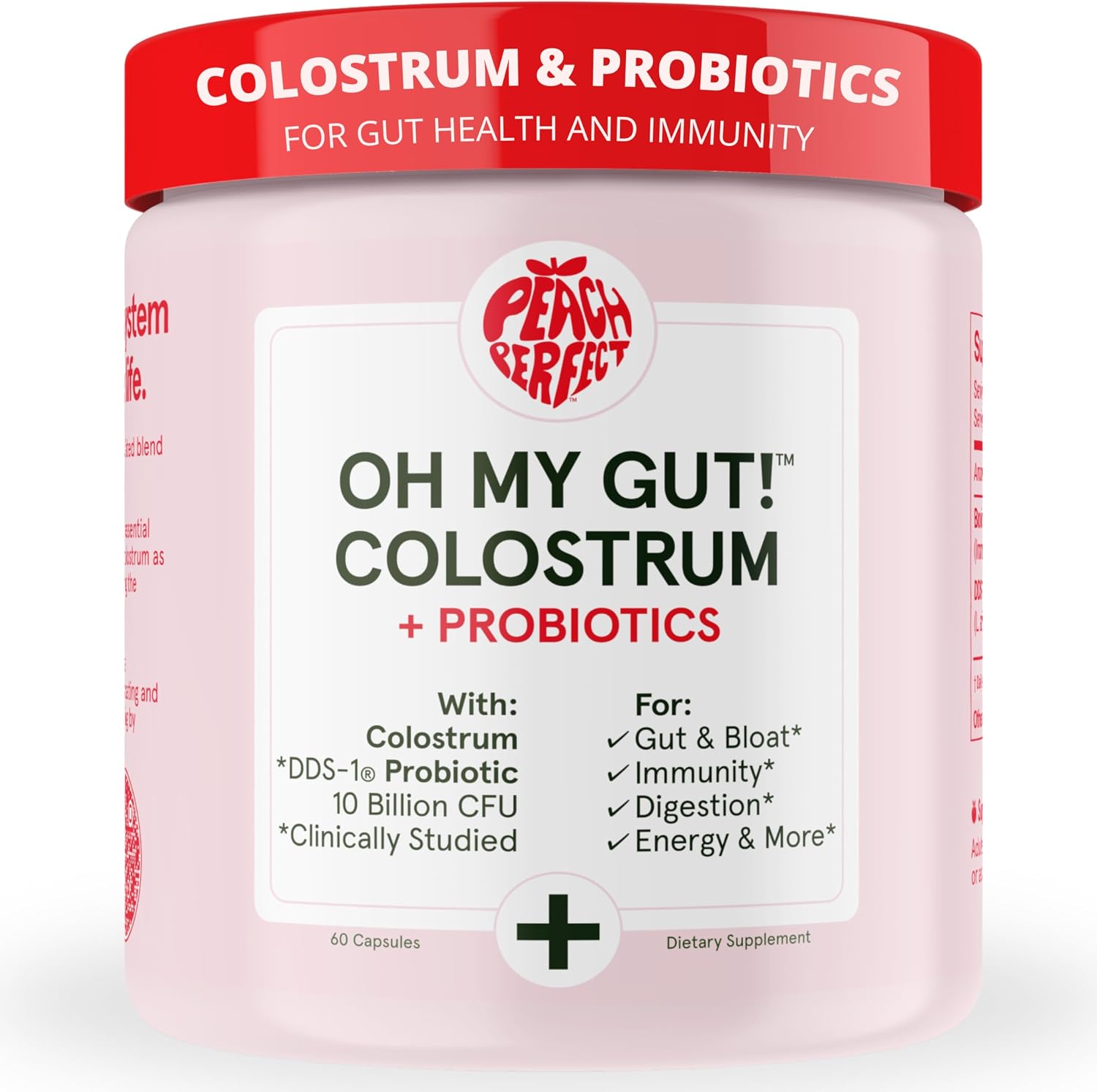 Peach Perfect Premium Colostrum Capsules – Grass Fed for Gut Health, Immunity, Skin and Hair Support with Probiotics - görsel 1