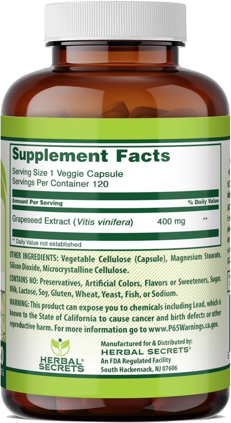 Herbal Secrets Grapeseed Extract 400 mg – 120 Veggie Capsules - görsel 2