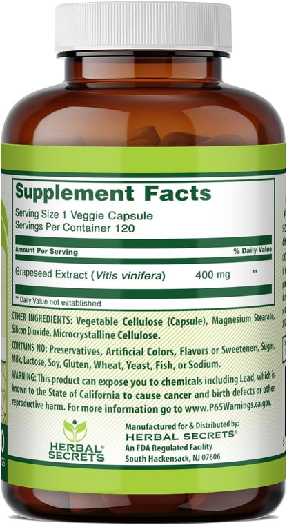 Herbal Secrets Grapeseed Extract 400 mg – 120 Veggie Capsules