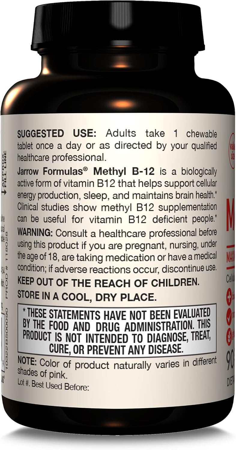 Jarrow Formulae Vitamin B12 5000 mcg – Maximum Strength for Energy & Nervous System Support, 90 Cherry Chewable Tablets - görsel 9