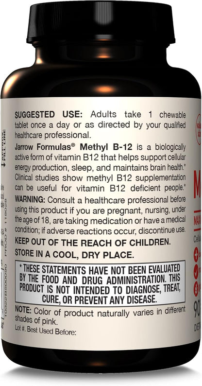 Jarrow Formulae Vitamin B12 5000 mcg – Maximum Strength for Energy & Nervous System Support, 90 Cherry Chewable Tablets