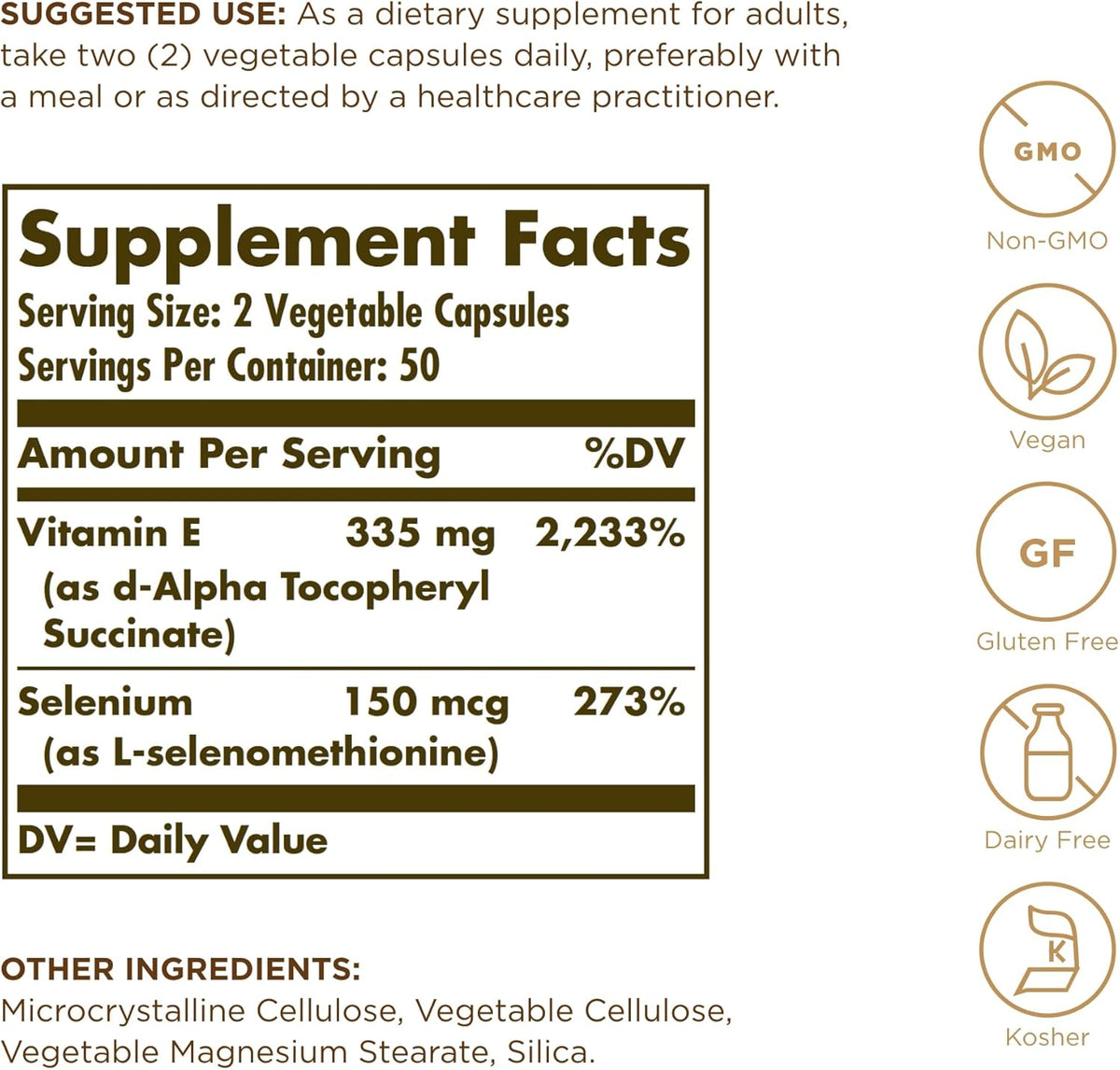 Solgar Dry Vitamin E with Yeast-Free Selenium – 100 Vegetable Capsules – Antioxidant Support - görsel 2