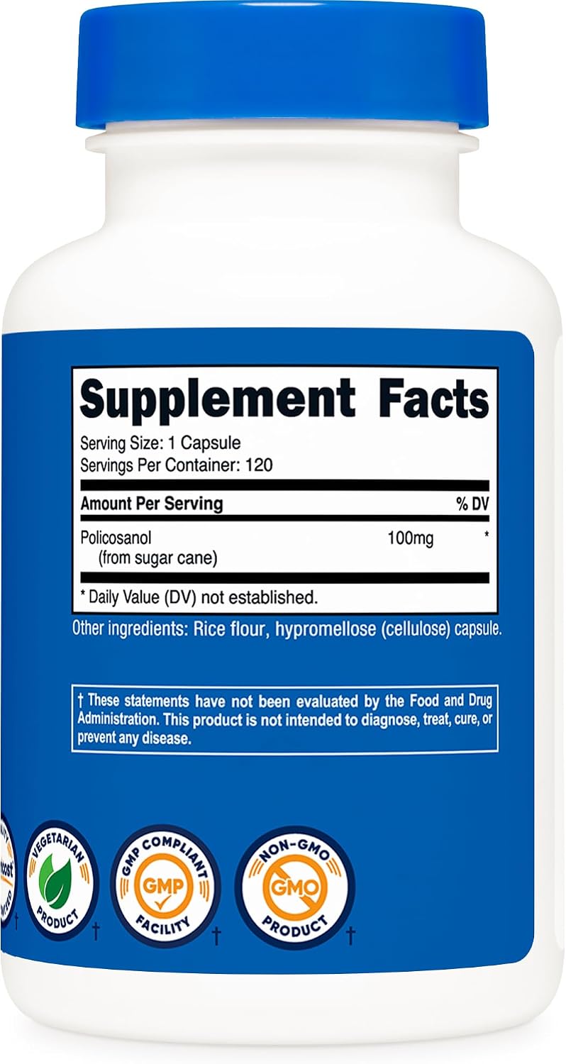 Nutricost Policosanol 100mg, 120 Capsules - Gluten-free, Non-GM, and Vegetarian Friendly - görsel 5