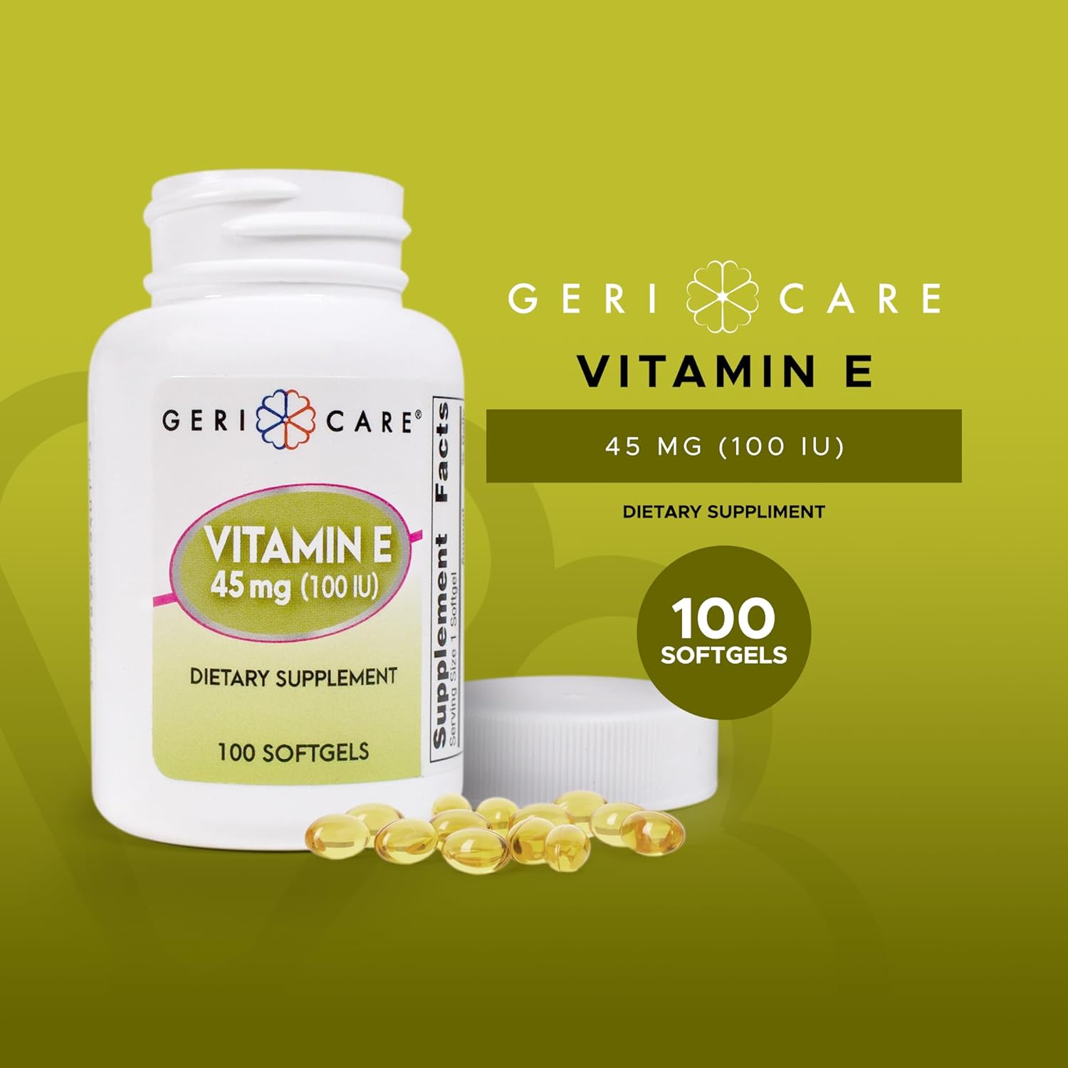 GeriCare High-Potency Vitamin E Capsules – 100 IU for Skin & Immune Support, 45mg | 100 Count - görsel 2