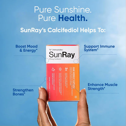 Sunray® Calcifediol Vitamin D Supplement | Fast-Acting Once-Weekly Vitamin D | High Bioavailability 25-Hydroxyvitamin D | Immune, Bone & Muscle Support | 4 Capsules