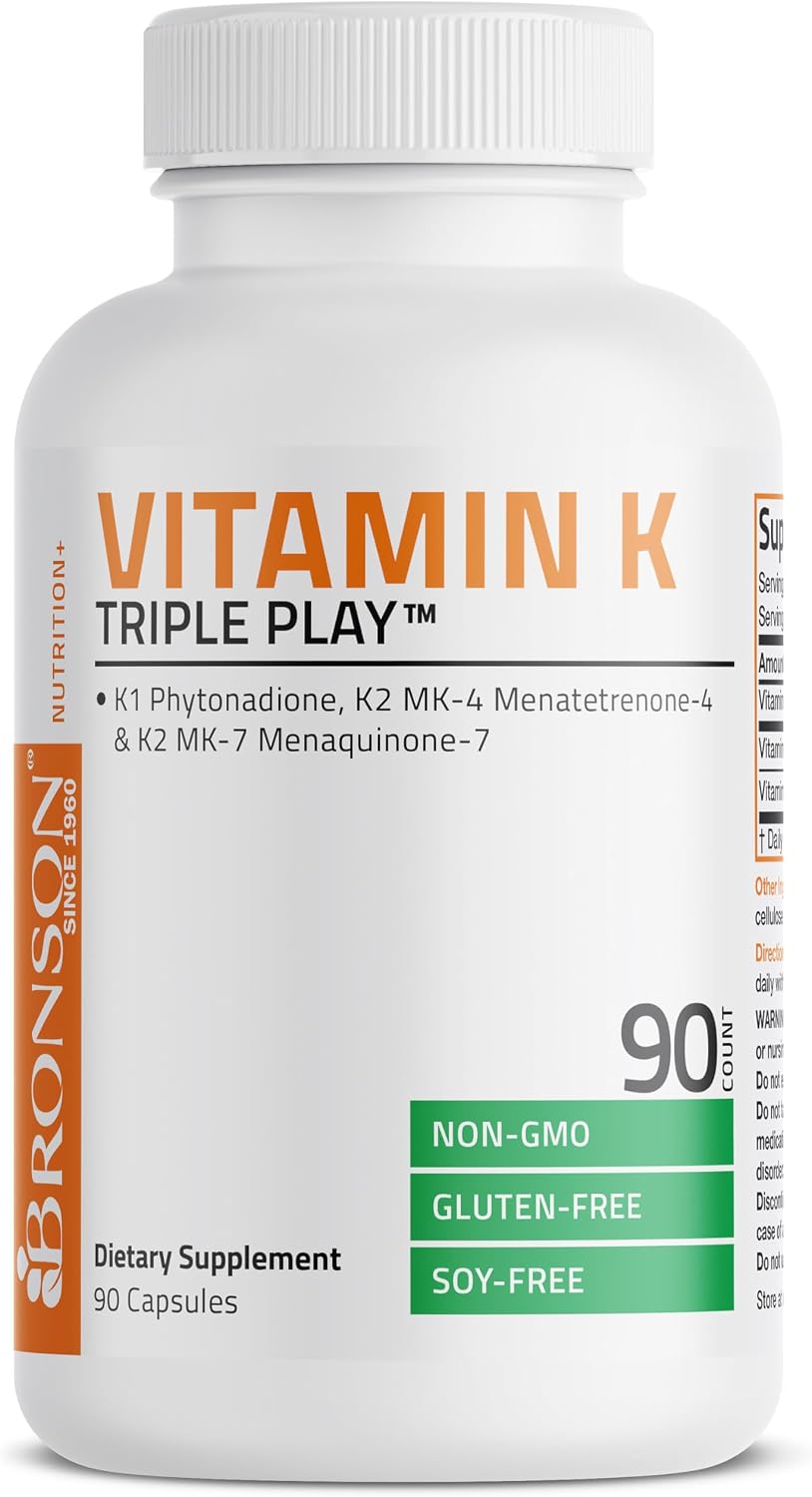 Bronson Vitamin K Triple Play (Vitamin K2 MK7 / Vitamin K2 MK4 / Vitamin K1) Full Spectrum Complex, 90 Capsules - görsel 5