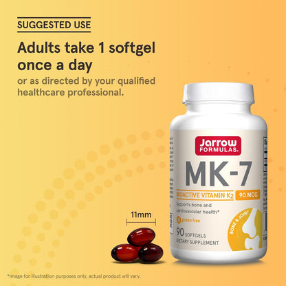 Jarrow Formulae MK-7 90 mcg – Vitamin K2 (MK-7) Food Supplement for Bone and Cardiovascular Health – 90 Softgels
